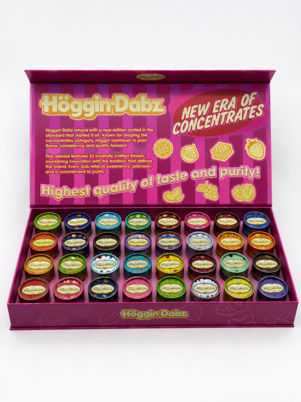 Höggin Dabz Live Resin Concentrates 32-flavor display box and granular concentrate