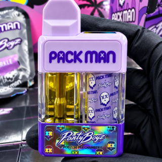 Packman 3G Disposable with Party Boyz pre-roll and Blue Zoap packaging