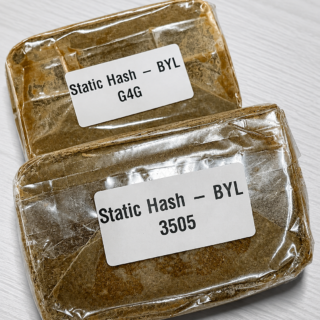 Static Hash compact blocks with labeled packaging showing BYL G4G and BYL 3505