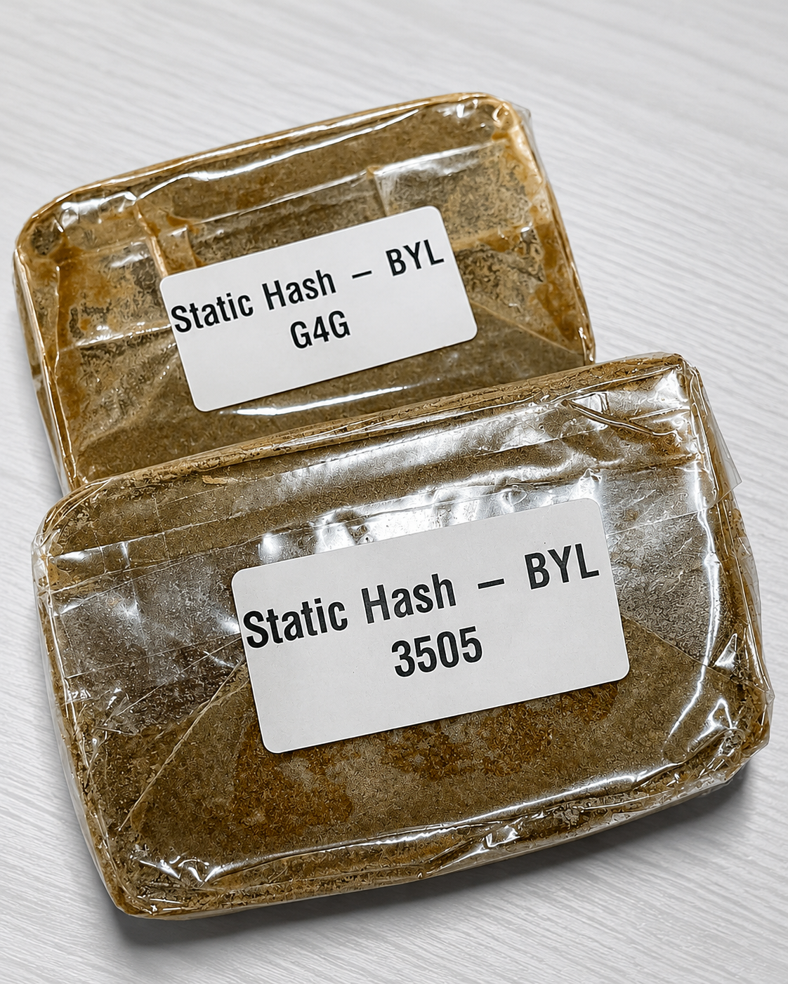 Static Hash compact blocks with labeled packaging showing BYL G4G and BYL 3505