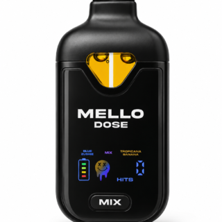 Mello Dose 2G Disposable dual-tank all-in-one device with two paired selections and integrated Mix Mode display.