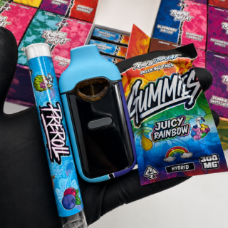 Triple Threat by Triio 100-pack wholesale display box featuring 3 in 1 bundles with preroll, disposable vape and gummies.