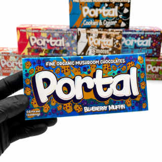 Portal Mushroom Chocolate Bars 6G collection in holographic flavor boxes